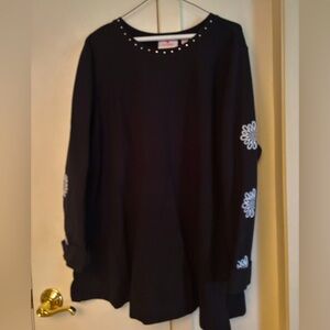 Black Long Sleeve Top with White Floral Accents